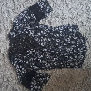 Black & White Sugar Skull Floral Scarf Cover Up! NWOT